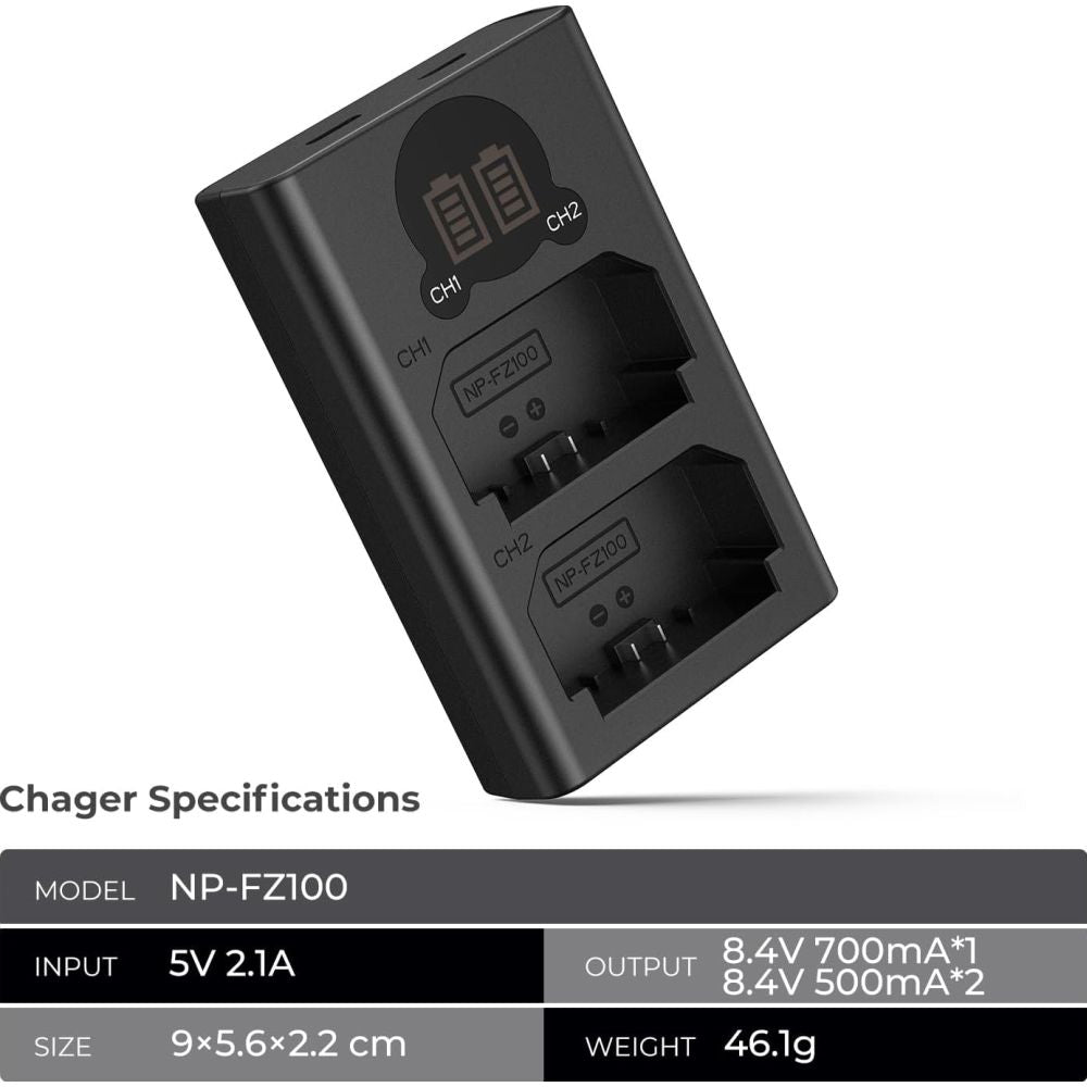 K&F Concept NP-FZ100 Caricabatterie doppio USB-C con display