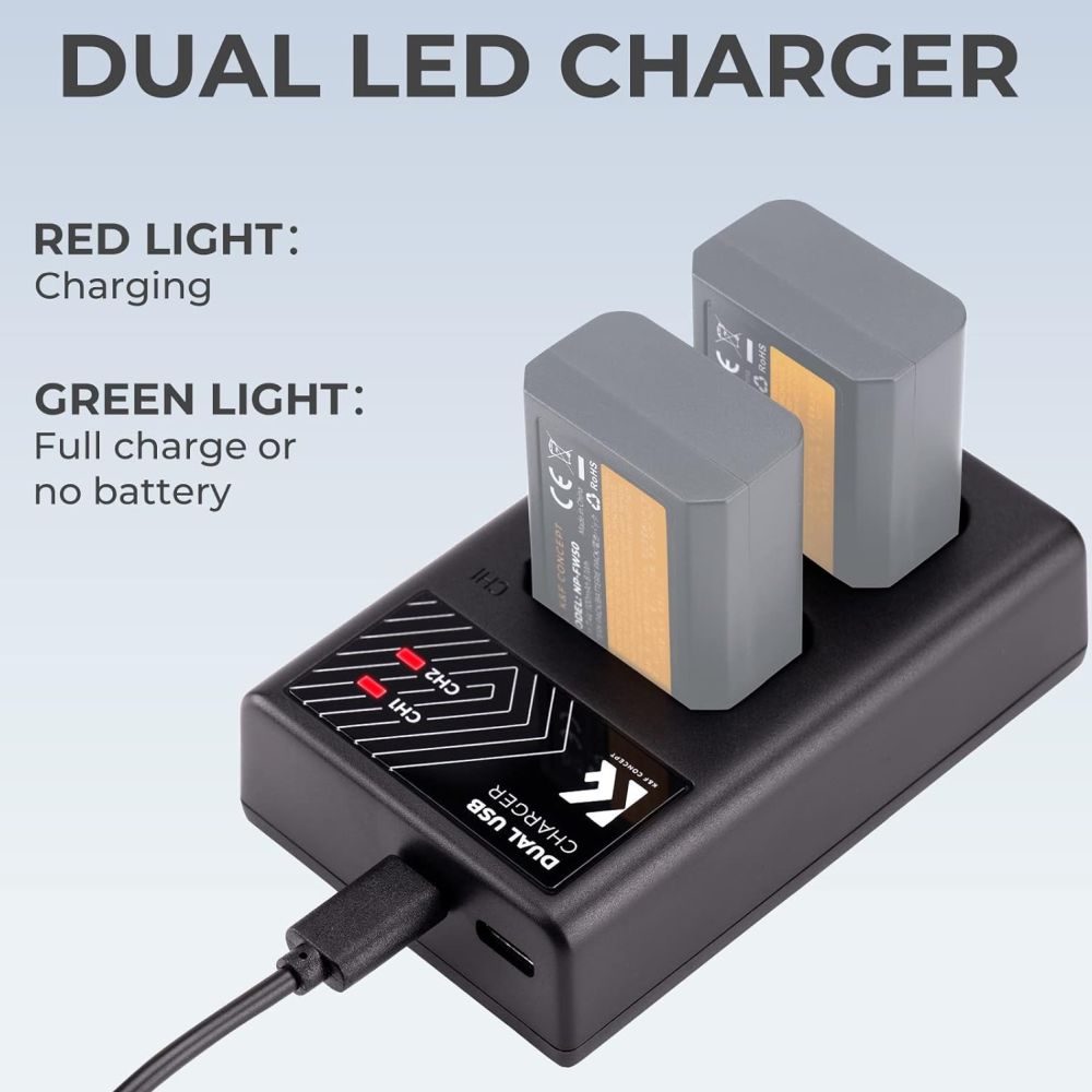 K&F Concept NP-FW50 Dual Battery Charger USB-C