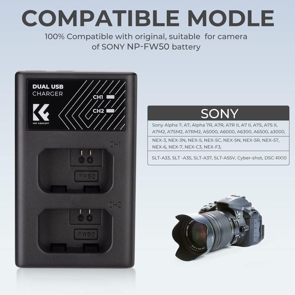 K&F Concept NP-FW50 Dual Battery Charger USB-C