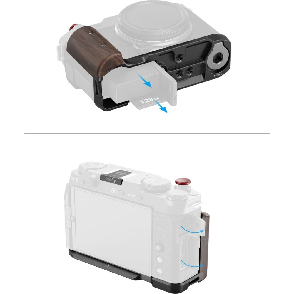 SmallRig 5260 Piastra di montaggio a L con impugnatura in legno per Fujifilm X-M5, nero