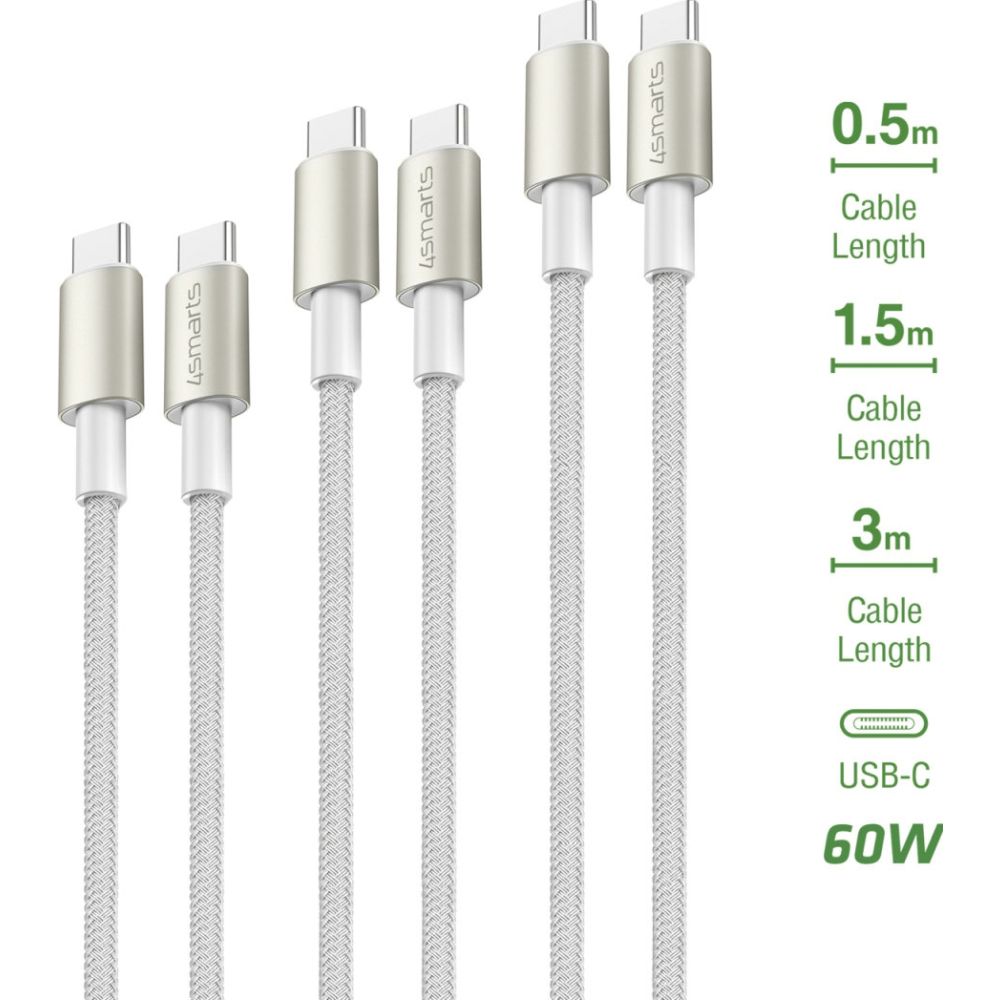 4smarts USB-C Premium Cable Set 3x (3.0mtr + 1.5mtr + 0.5mtr)