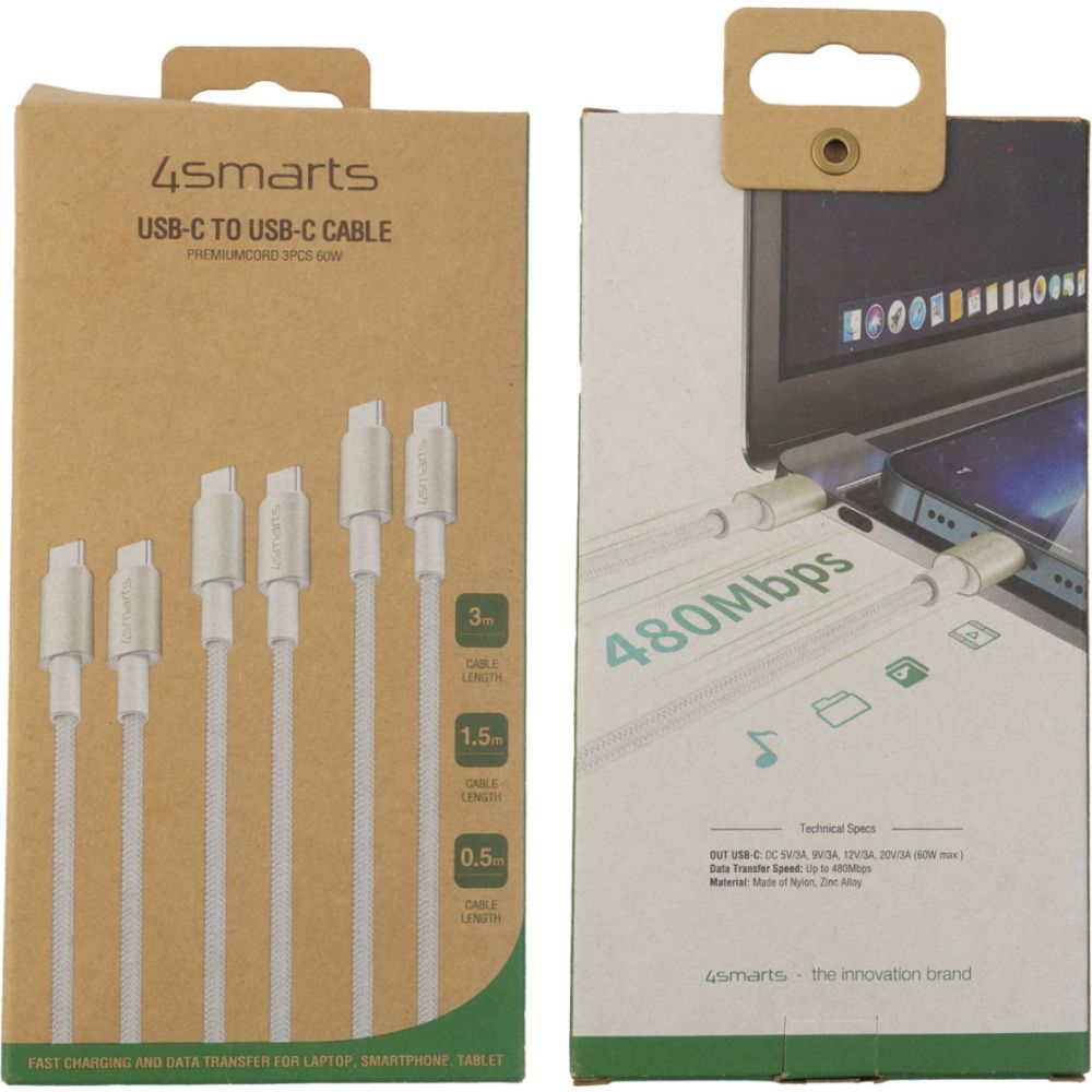 4smarts USB-C Premium Cable Set 3x (3.0mtr + 1.5mtr + 0.5mtr)