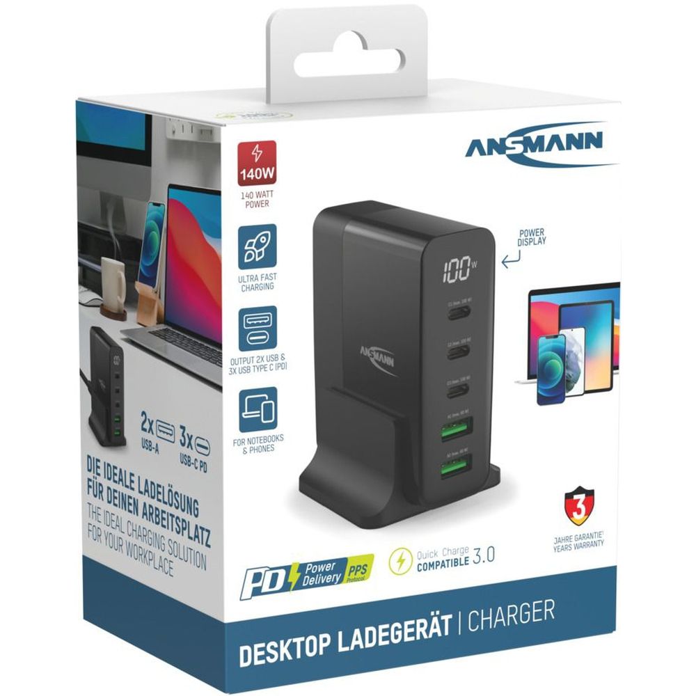 Ansmann DC5140PD Caricabatterie da tavolo 140W con display