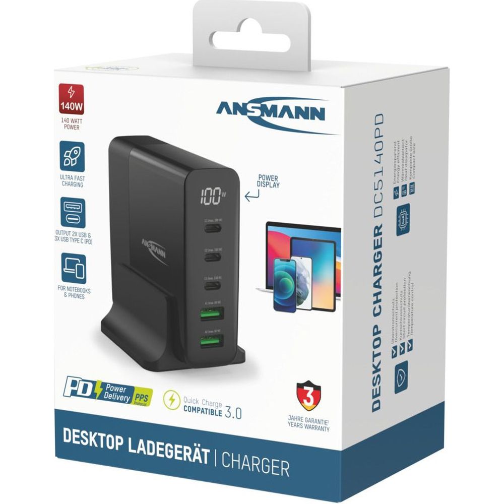 Ansmann DC5140PD Caricabatterie da tavolo 140W con display