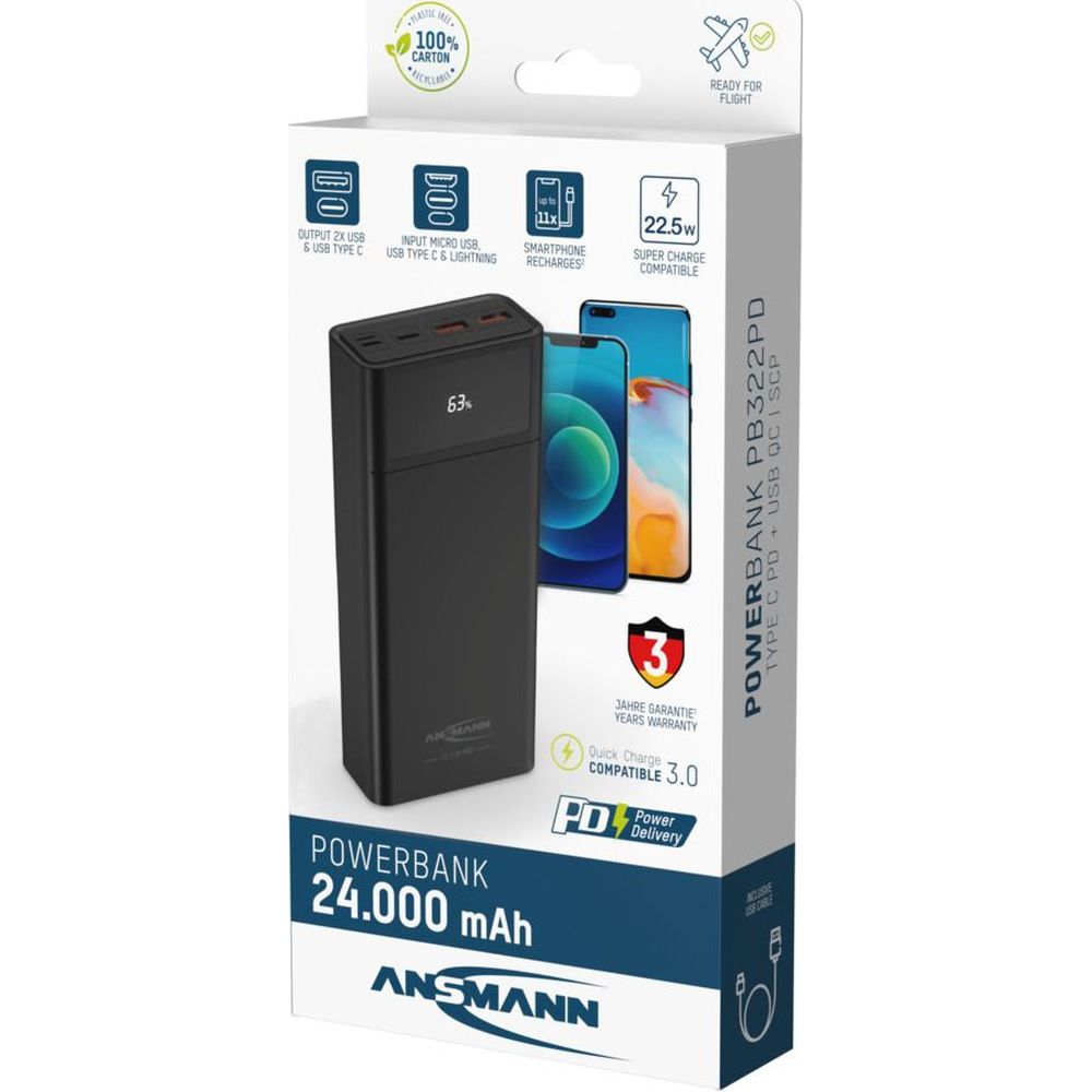 Ansmann PB322PD Powerbank 24.000 mAh QuickCharge 3.0 22.5W