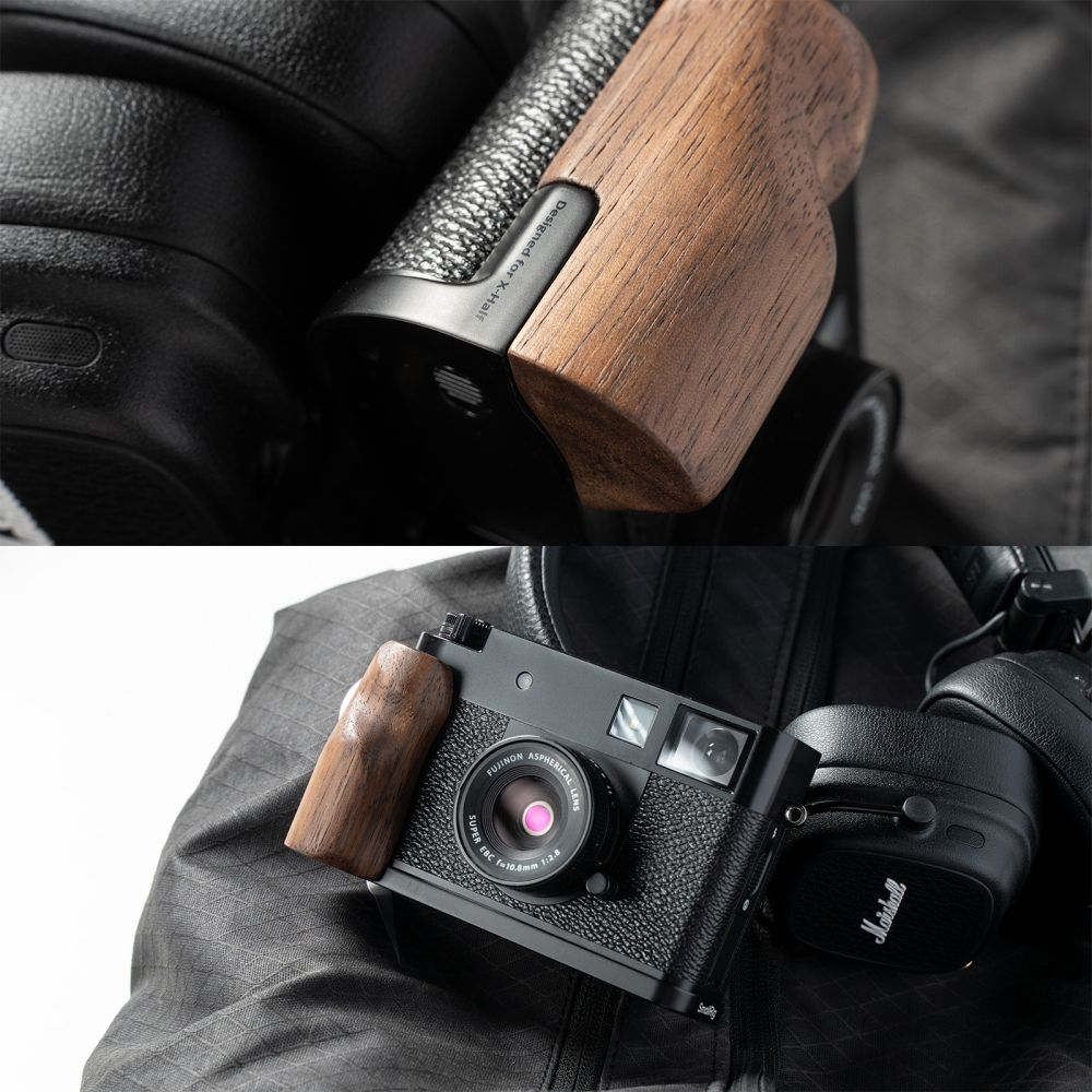 SmallRig 5224 Piastra di montaggio a L con impugnatura in legno per FUJIFILM X half, nero