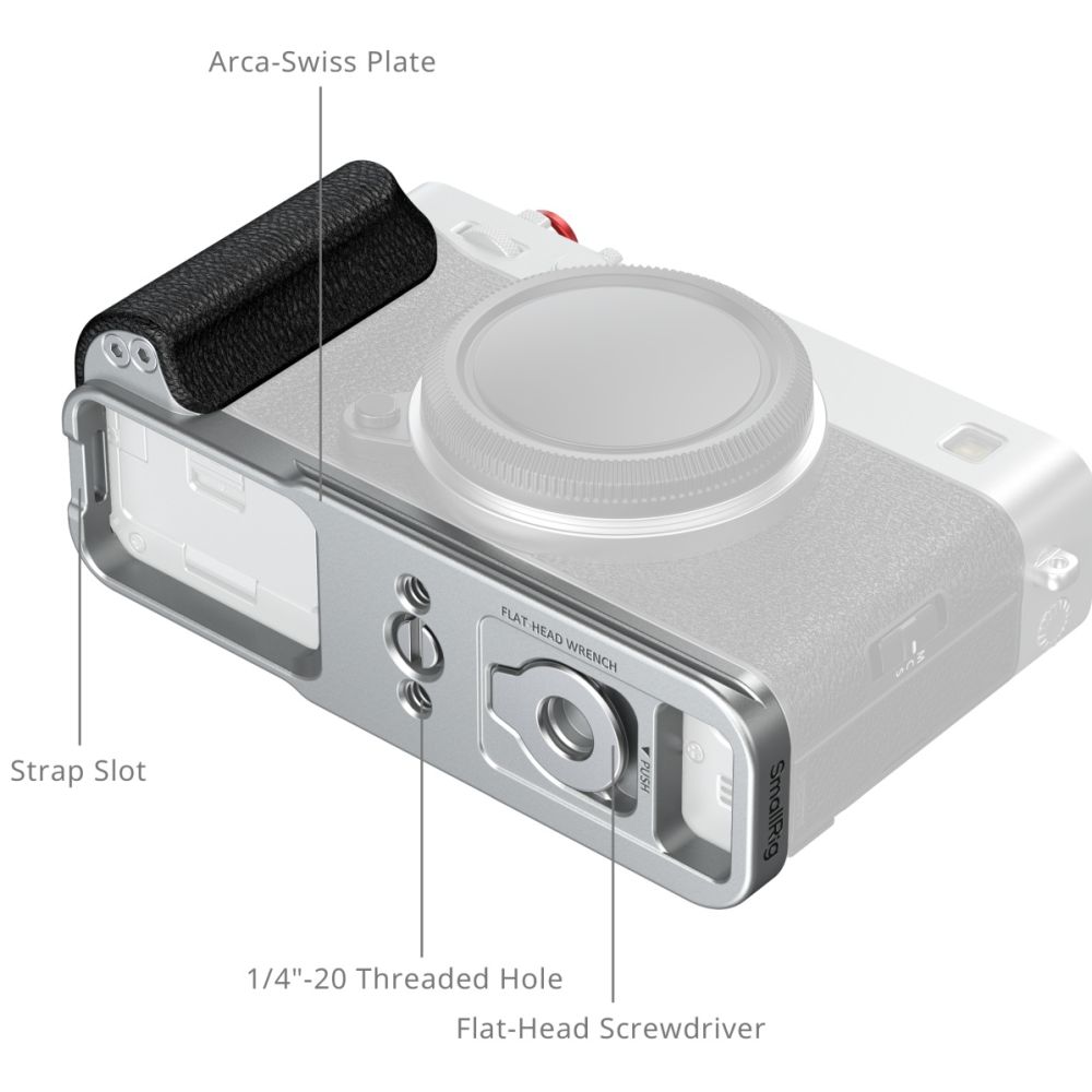 SmallRig 5447 Piastra di montaggio a L con impugnatura in silicone per Fujifilm X-E5, argento