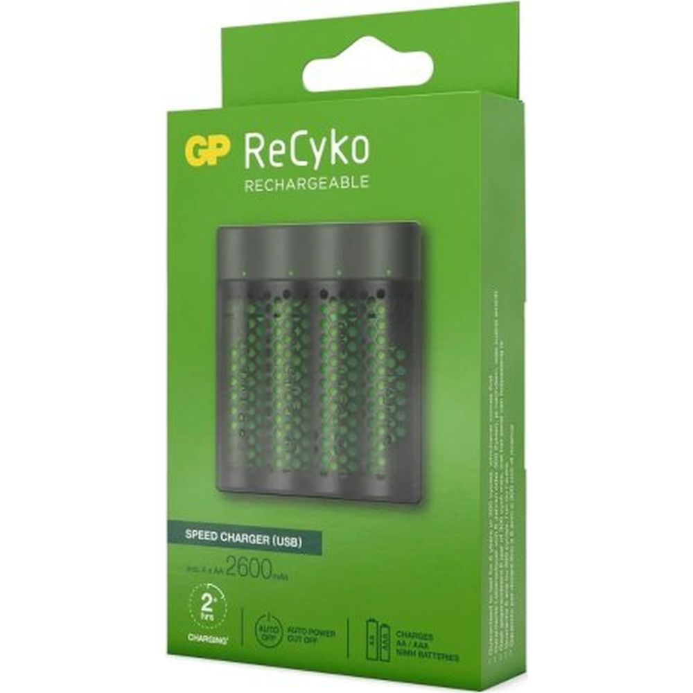 Caricabatterie GP USB M451 incl.... 4 x RECYKO AA 2600 mAh