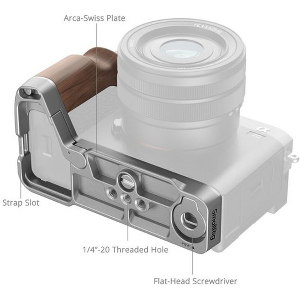 SmallRig 4796B L-Shape Mount Plate with Wooden Handle for Sony Alpha 7C II / Alpha 7CR