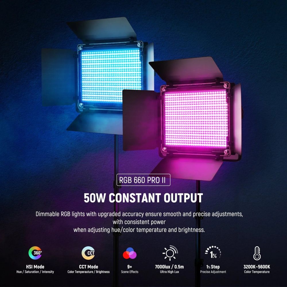 Neewer 660 PRO II 2x 50W RGB LED light kit incl. stands and carry bag