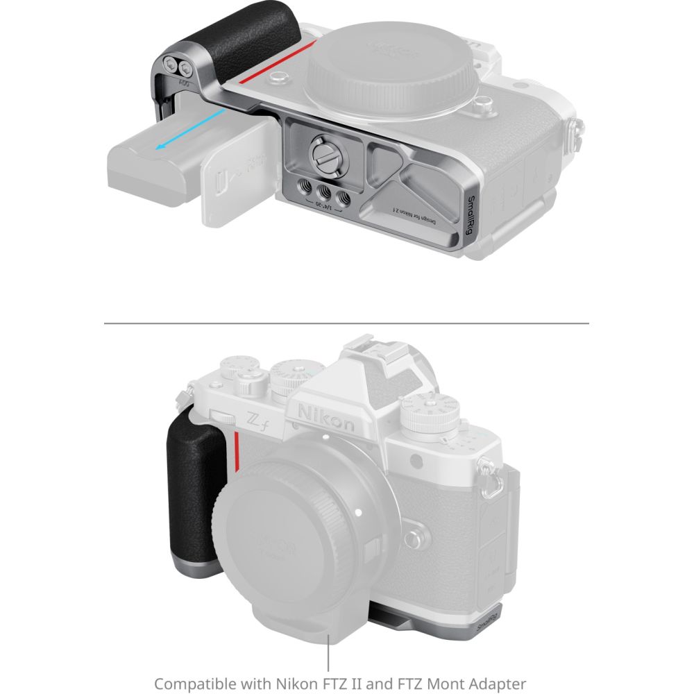 Piastra di montaggio a L SmallRig 5706 con impugnatura in silicone per Nikon Z f, argento