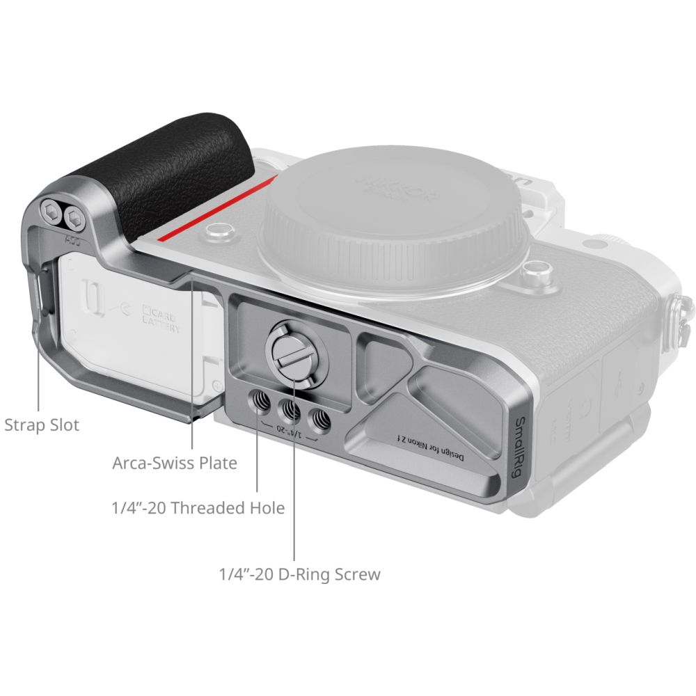 Piastra di montaggio a L SmallRig 5706 con impugnatura in silicone per Nikon Z f, argento