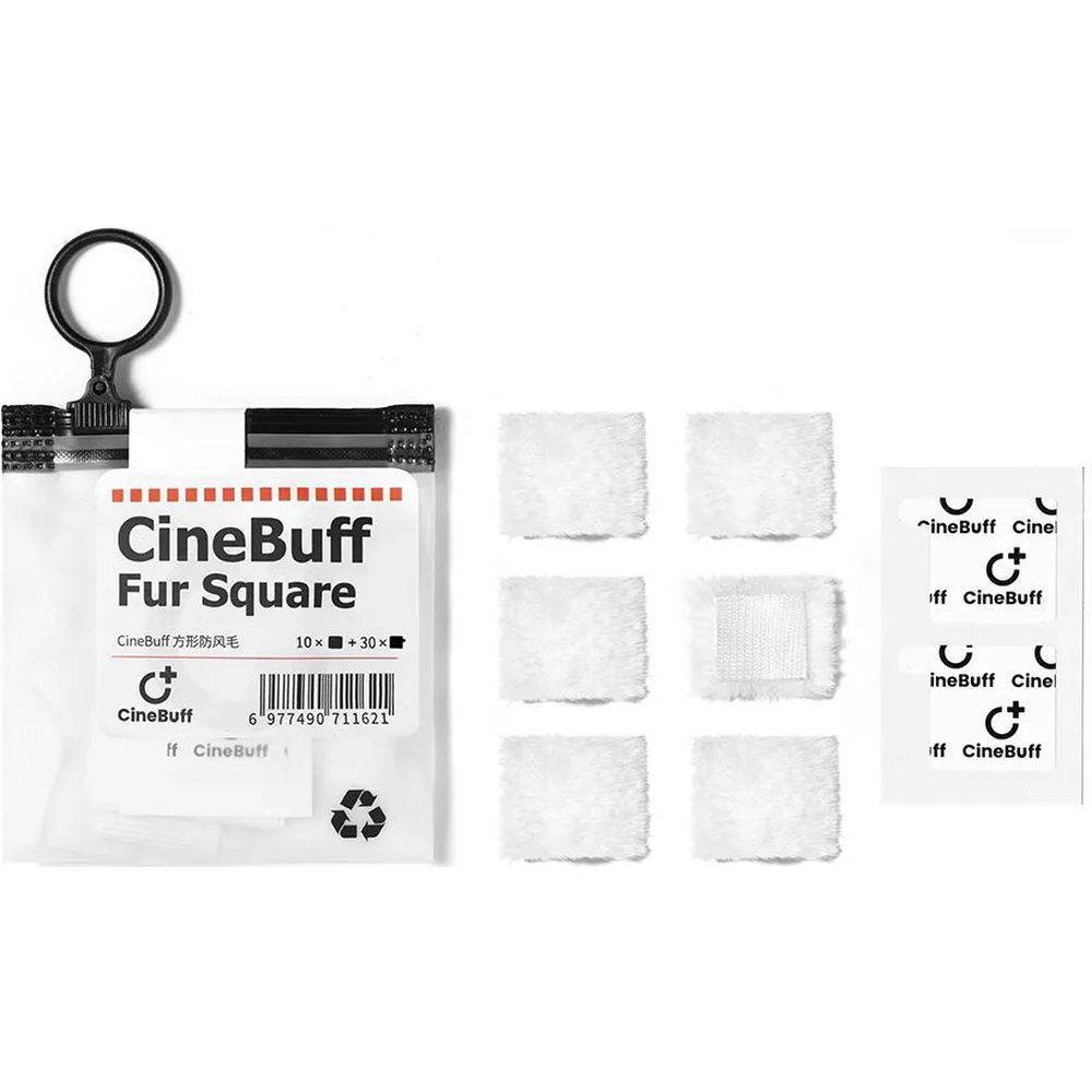 Pelliccia protettiva antivento e antiabrasione per microfono quadrato CineBuff Fur (10 adesivi push e 30 adesivi autoadesivi)