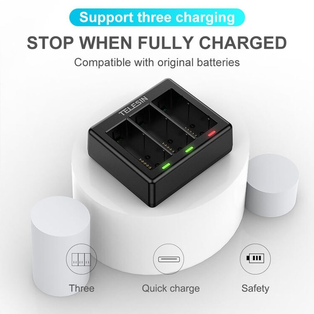 Caricabatterie Telesin per 3 batterie - GoPro Hero 13
