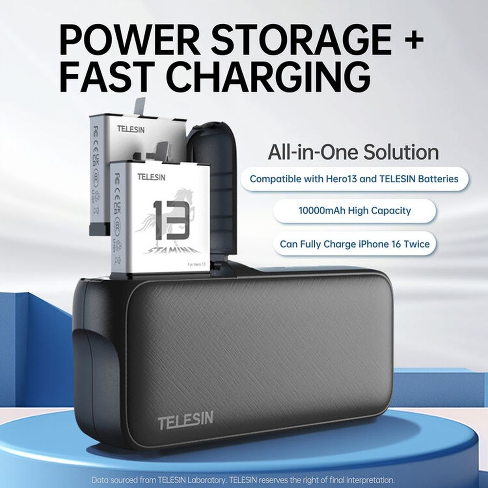 Power bank Telesin da 10000 mAh per batterie GoPro 13 - 20 W