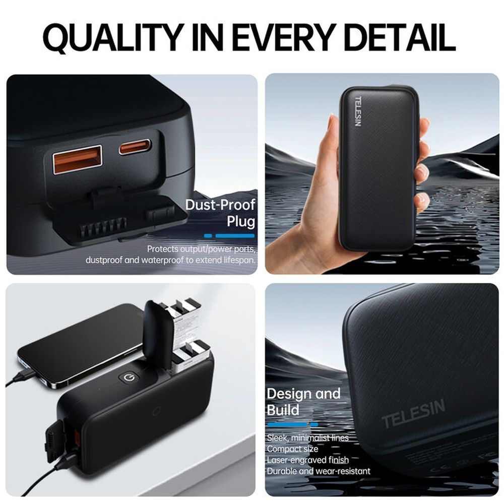 Power bank Telesin da 10000 mAh per batterie GoPro 13 - 20 W