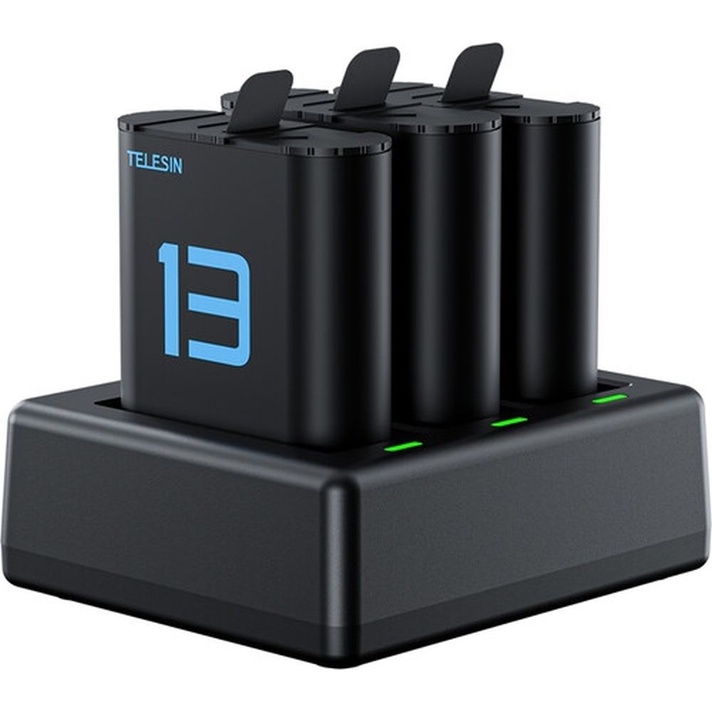 Caricabatterie Telesin per 3 batterie + 2 batterie per GoPro 13