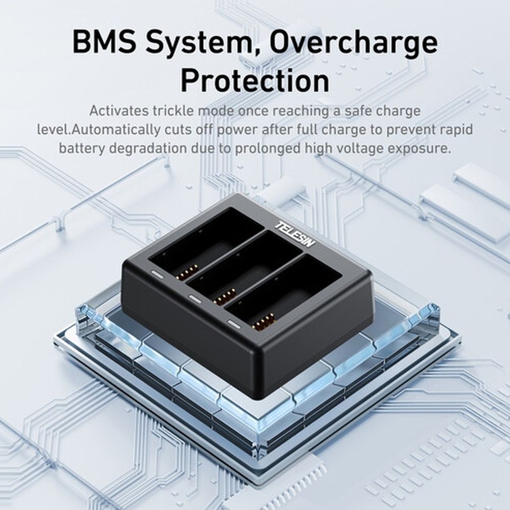 Caricabatterie Telesin per 3 batterie + 2 batterie per GoPro 13