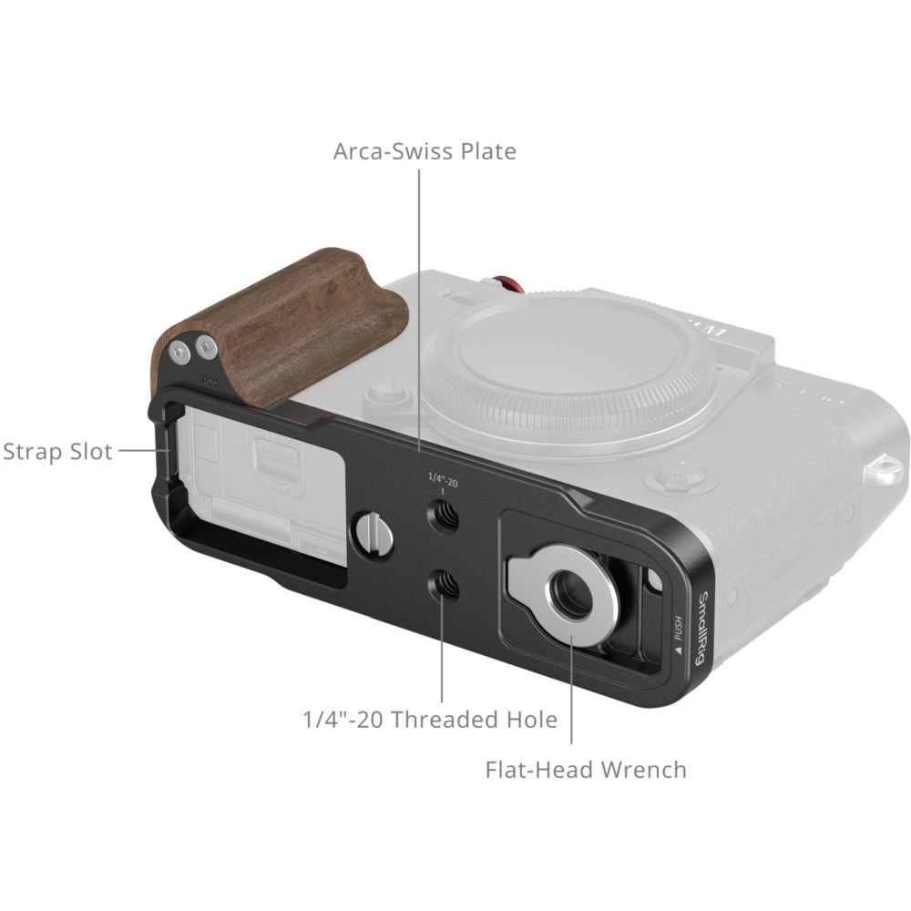 SmallRig 5666 L-Shaped Mount Plate with Wooden Handle for FUJIFILM X-T30 / X-T30 II / X-T30 III, Black