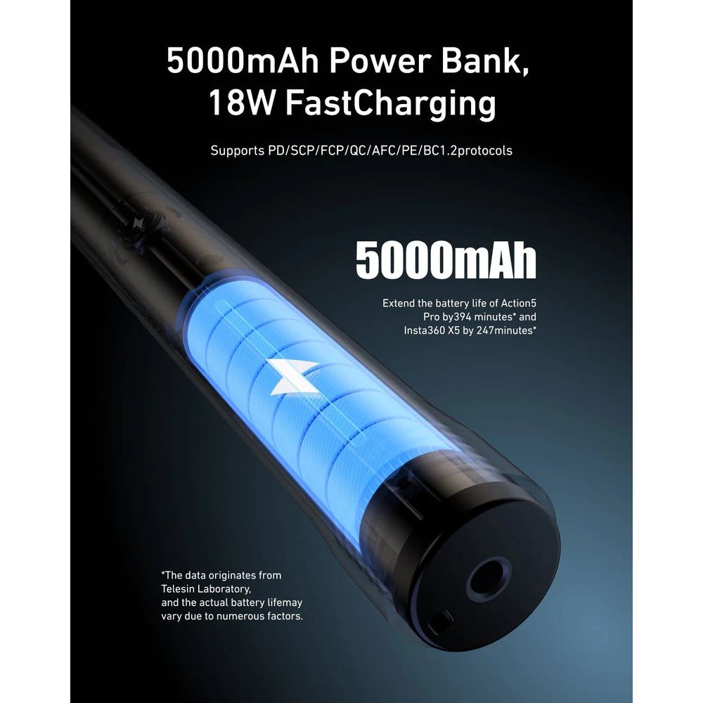 Telesin Power Bastone per selfie 2.0 - 102 cm, 18 W, 5000 mAh