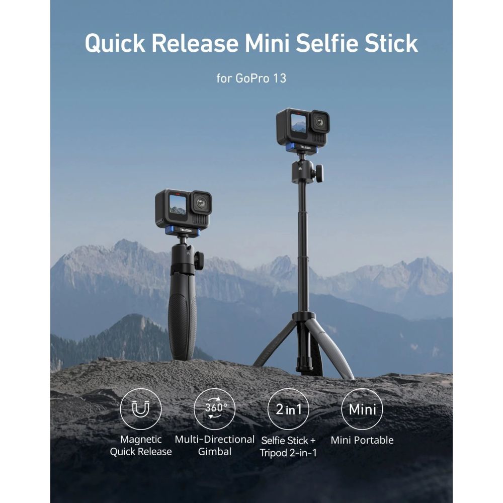 Telesin Selfie stick Mini Tripod 2.0 with Ball Head for GoPro