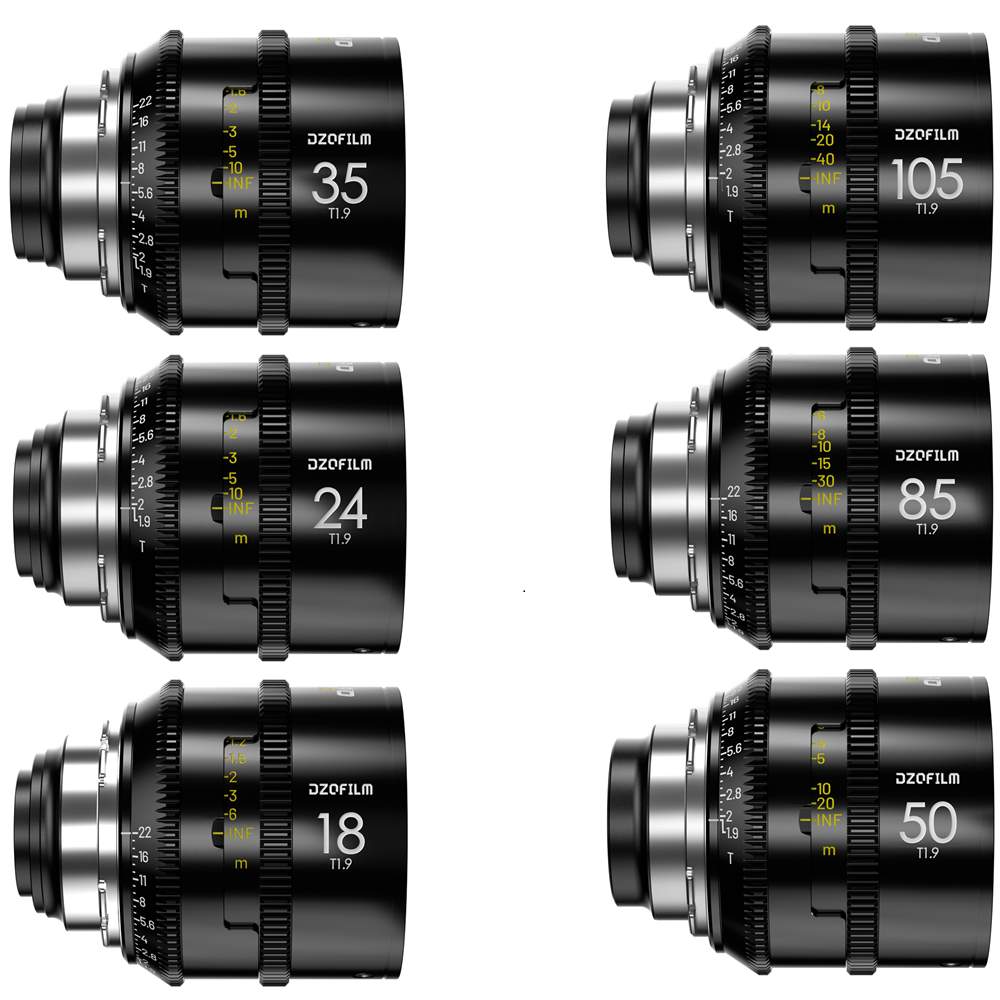 DZOFILM Vespid Prime 2 18/24/35/50/85/105mm T1.9 PL con Custodia (meter scale)