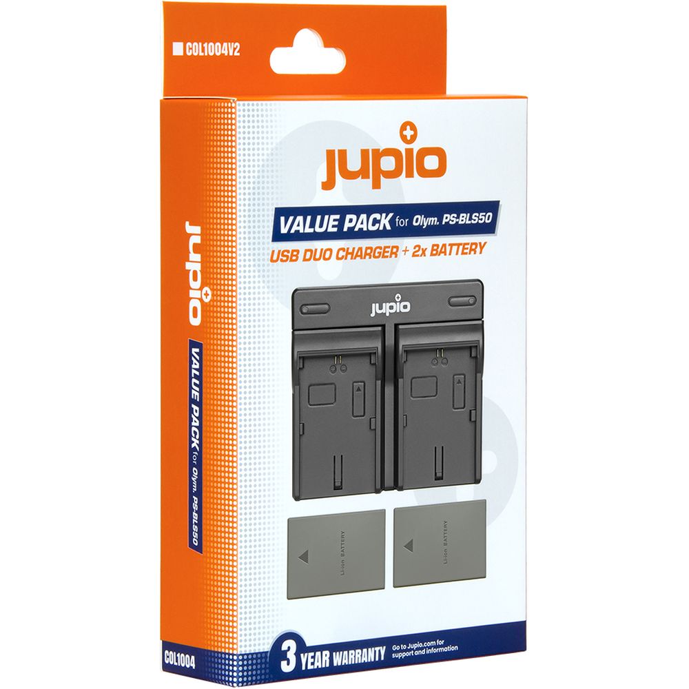 Pacchetto valore Jupio: 2 batterie OM SYSTEM PS-BLS5 / PS-BLS50 1210mAh + caricabatterie doppio USB