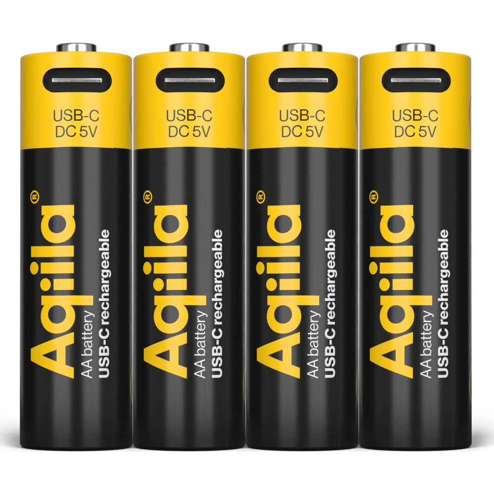 Aqiila AA USB-C Rechargable Battery 1.5V 2000mAh Li-Ion (4x)