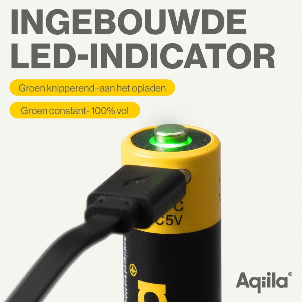 Aqiila AA USB-C Rechargable Battery 1.5V 2000mAh Li-Ion (4x)