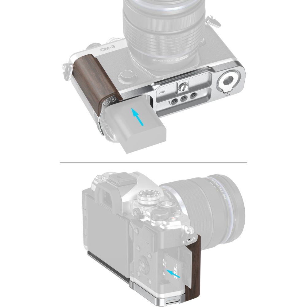 SmallRig 5563 L-Shaped Mount Plate with Wooden Handle for OM SYSTEM OM-3