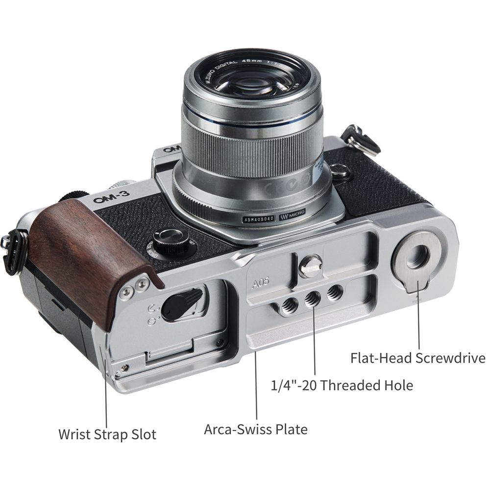 SmallRig 5563 L-Shaped Mount Plate with Wooden Handle for OM SYSTEM OM-3