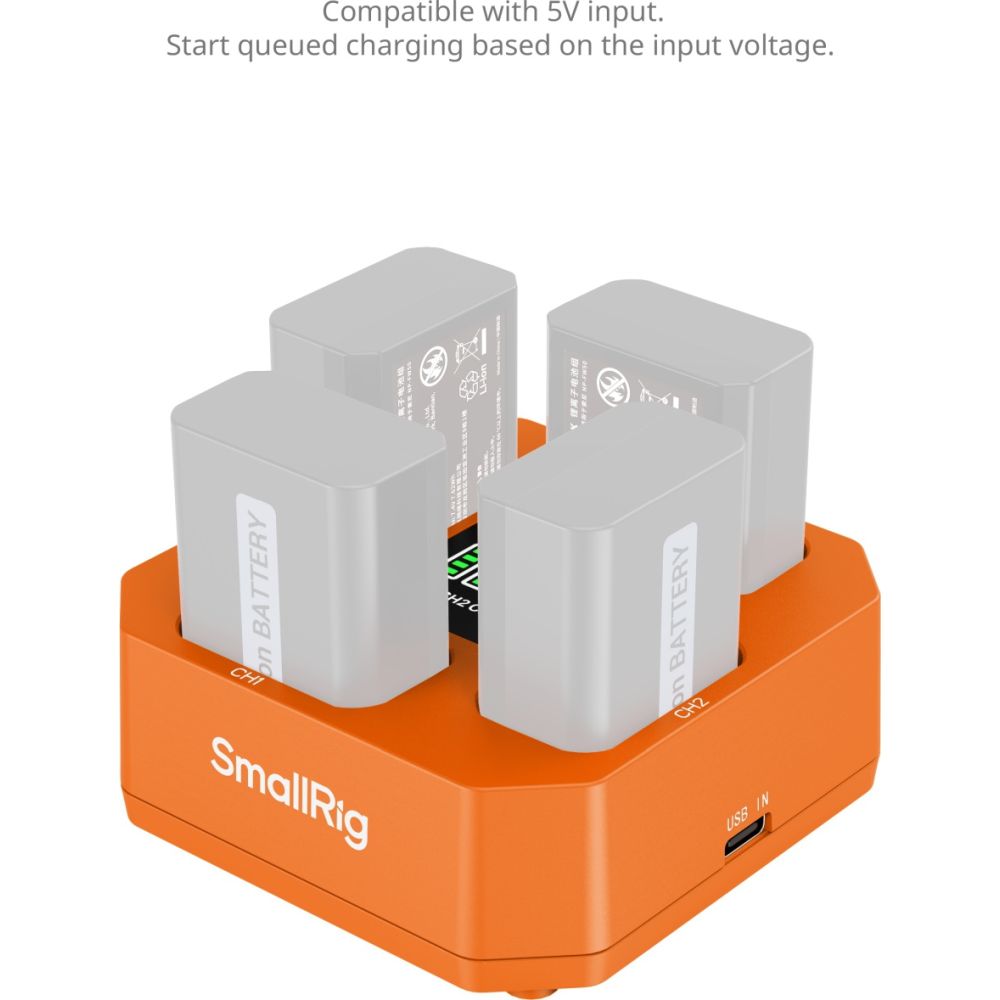 Caricabatterie per batteria a quattro canali per fotocamera SmallRig 5749 per NP-FW50