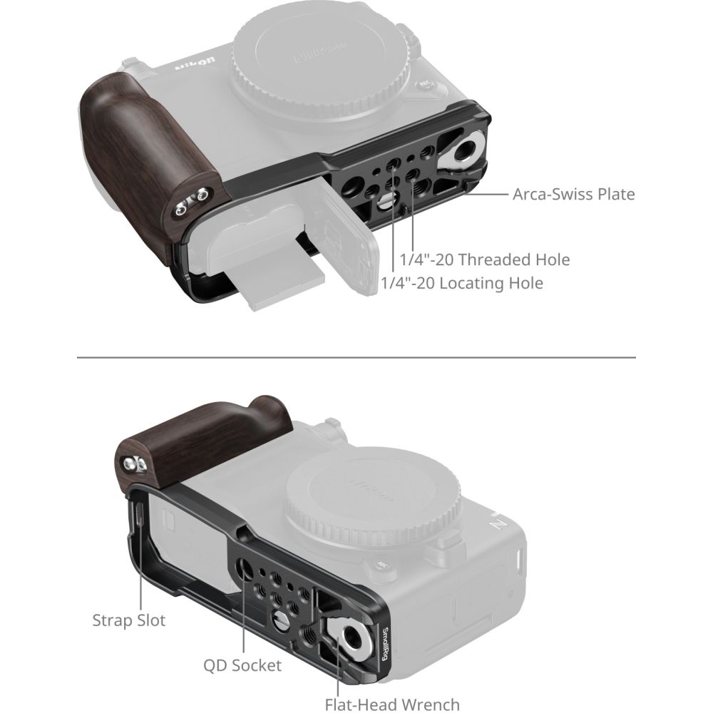 SmallRig 5906 L-Shaped Mount Plate with Wooden Handle for Nikon ZR