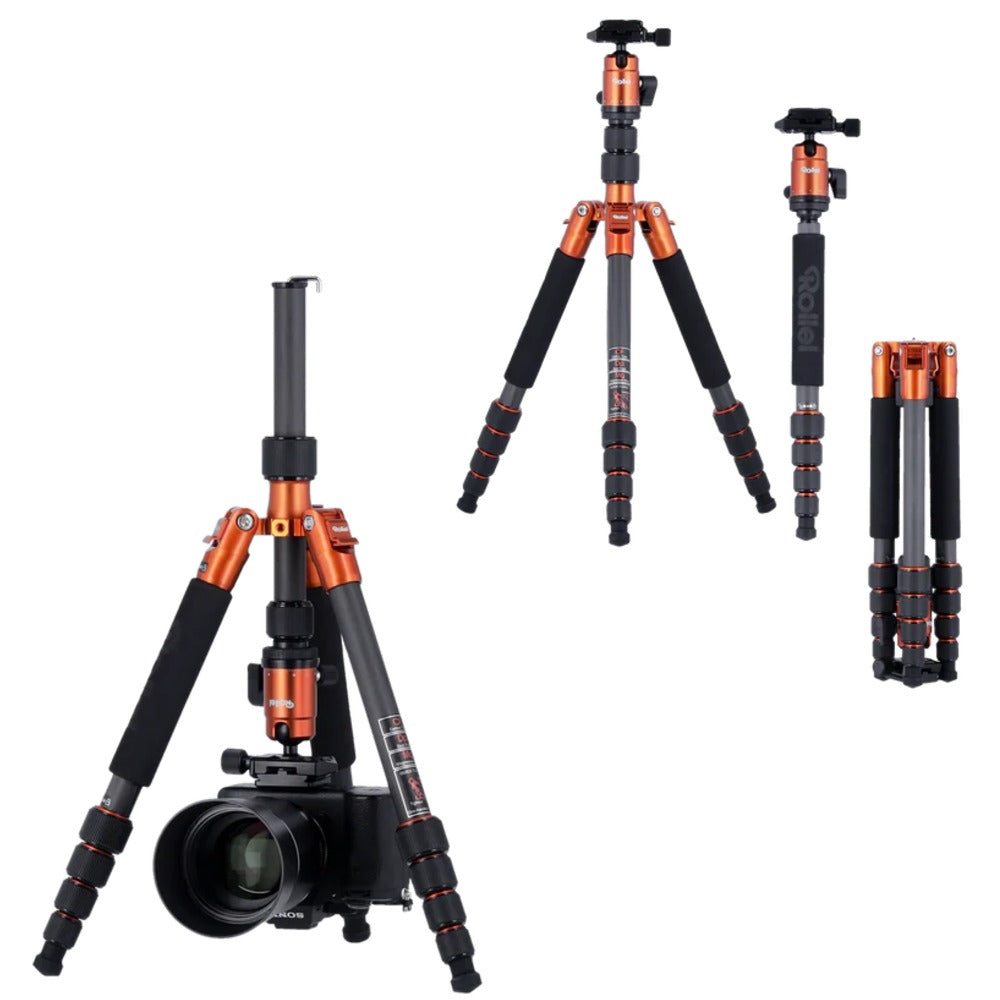 Rollei Compact Traveler No.1 Carbon Treppiede Treppiede da viaggio V2 - Arancione