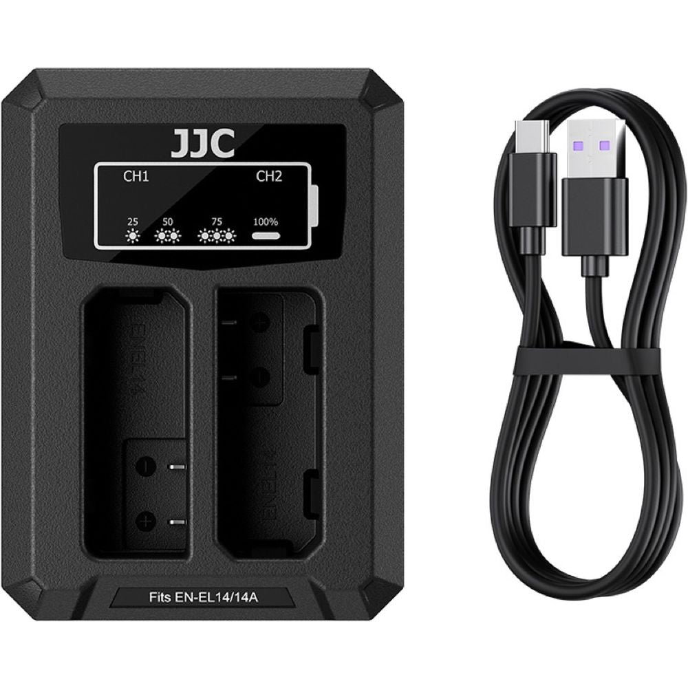 JJC Nikon DCH-EL14TC Caricabatteria doppio USB-C (per Nikon EN-EL14/EN-EL14A)