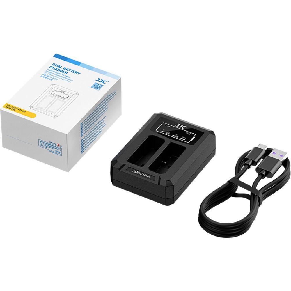 JJC Nikon DCH-EL14TC Caricabatteria doppio USB-C (per Nikon EN-EL14/EN-EL14A)