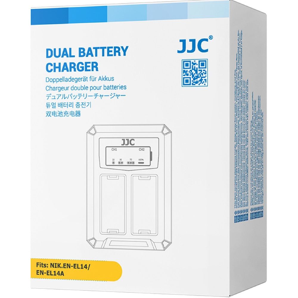 JJC Nikon DCH-EL14TC Caricabatteria doppio USB-C (per Nikon EN-EL14/EN-EL14A)