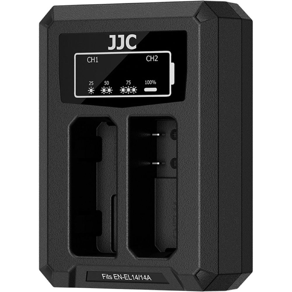 JJC Nikon DCH-EL14TC Caricabatteria doppio USB-C (per Nikon EN-EL14/EN-EL14A)