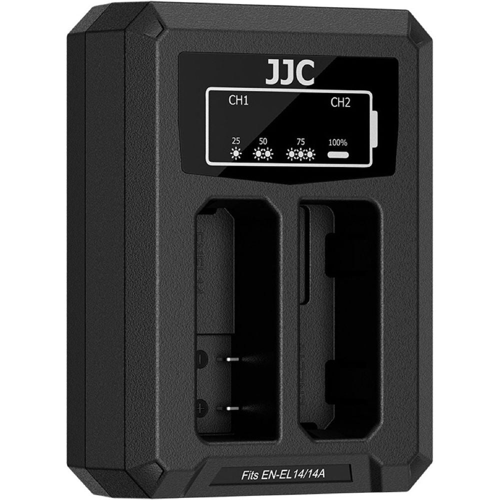 JJC Nikon DCH-EL14TC Caricabatteria doppio USB-C (per Nikon EN-EL14/EN-EL14A)