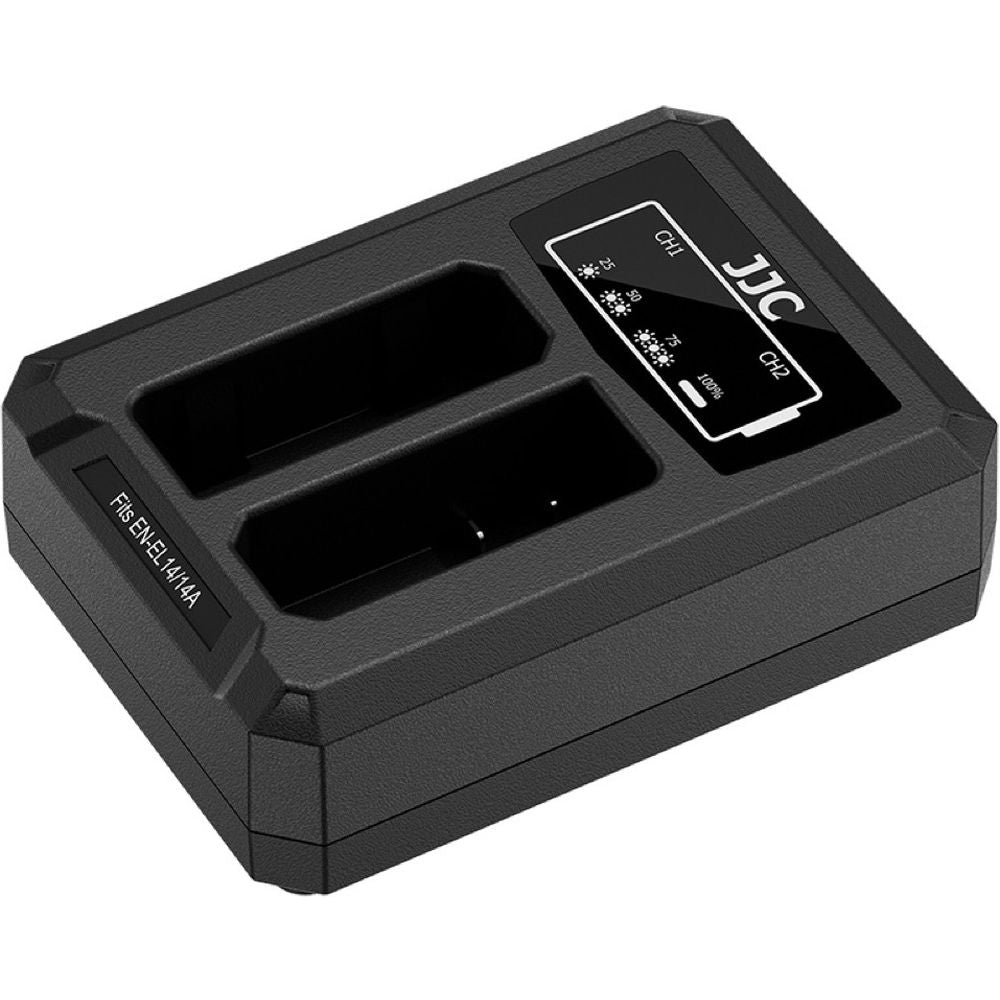JJC Nikon DCH-EL14TC Caricabatteria doppio USB-C (per Nikon EN-EL14/EN-EL14A)