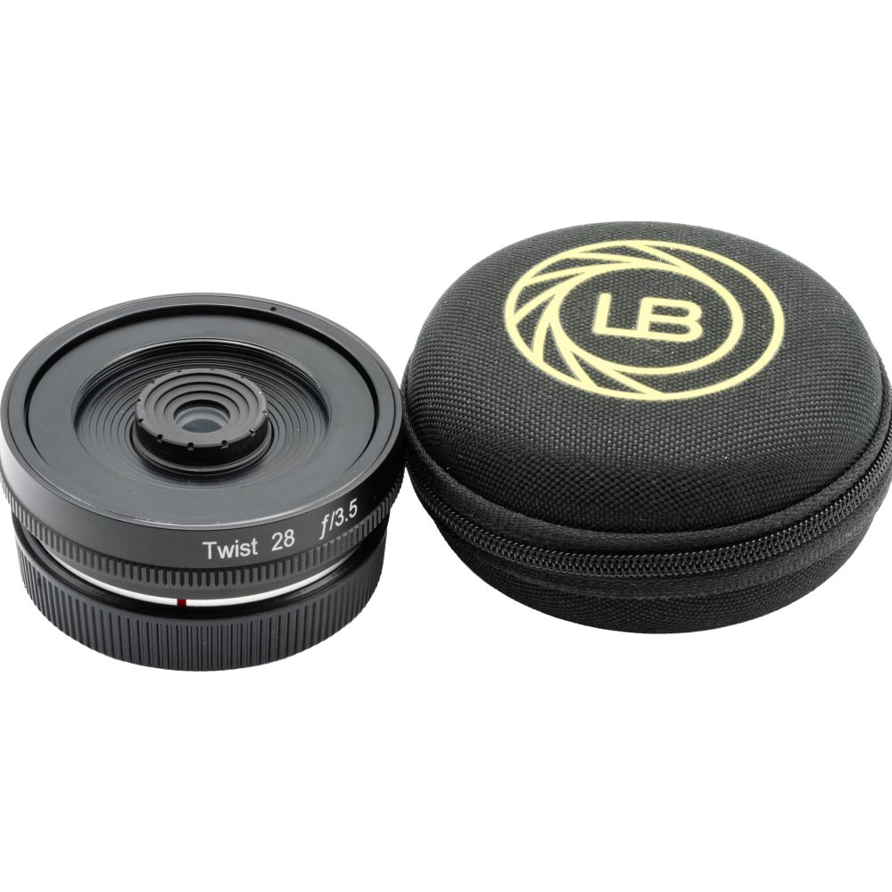 Lensbaby Twist 28 con custodia a conchiglia per Canon RF