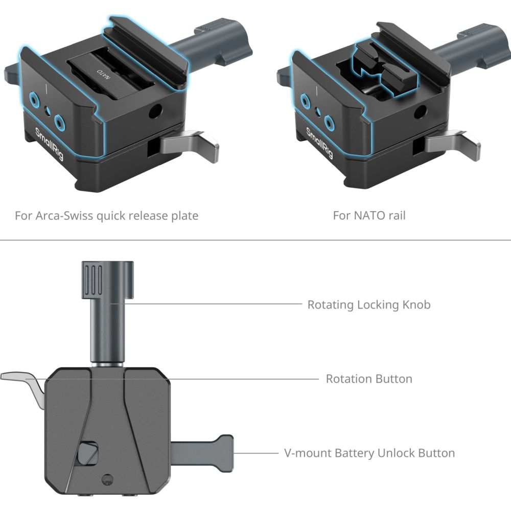 Kit di montaggio batteria SmallRig 5690 V-Attacco per piastra Arca-Swiss / slitta NATO