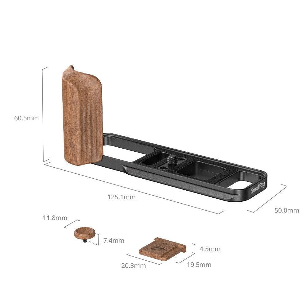SmallRig 5985 L-Shaped Attacco Piastra con Wooden Handle per FUJIFILM X-E5, Rosewood / Nero