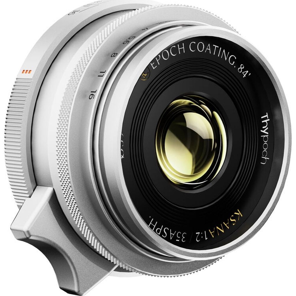 Thypoch Full-frame Ksana 35mm f/2 ASPH. with lens hood Leica M, silver chrome