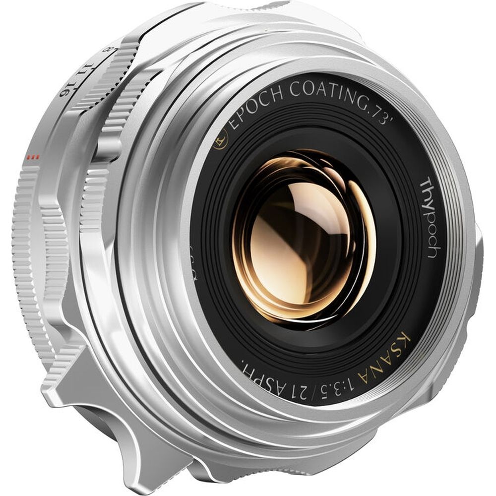 Thypoch Ksana 21mm f/3.5 con paraluce Leica M, argento
