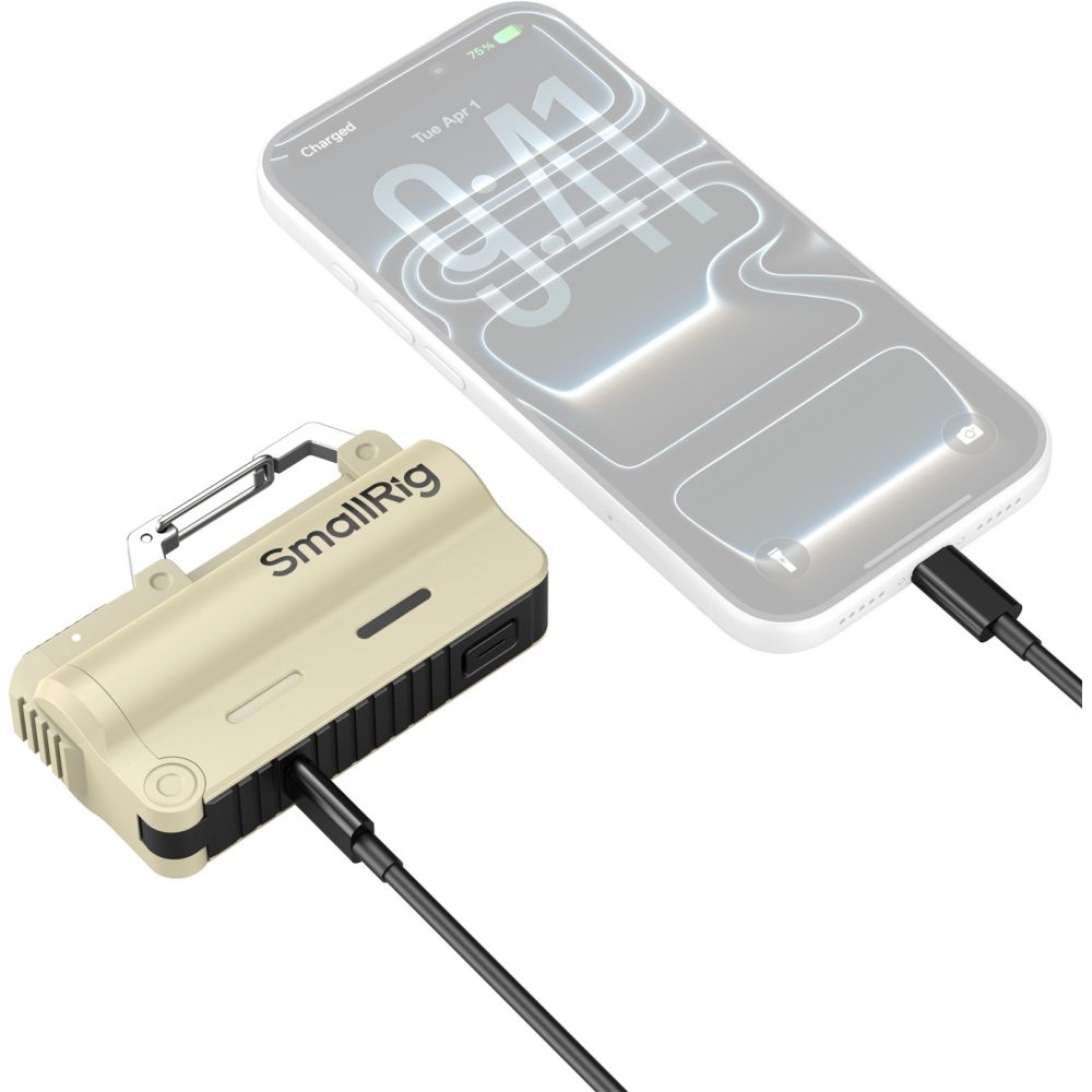 Kit caricabatterie SmallRig 6088 con 1 batteria 21700 da 5000 mAh, colore marrone sabbia.