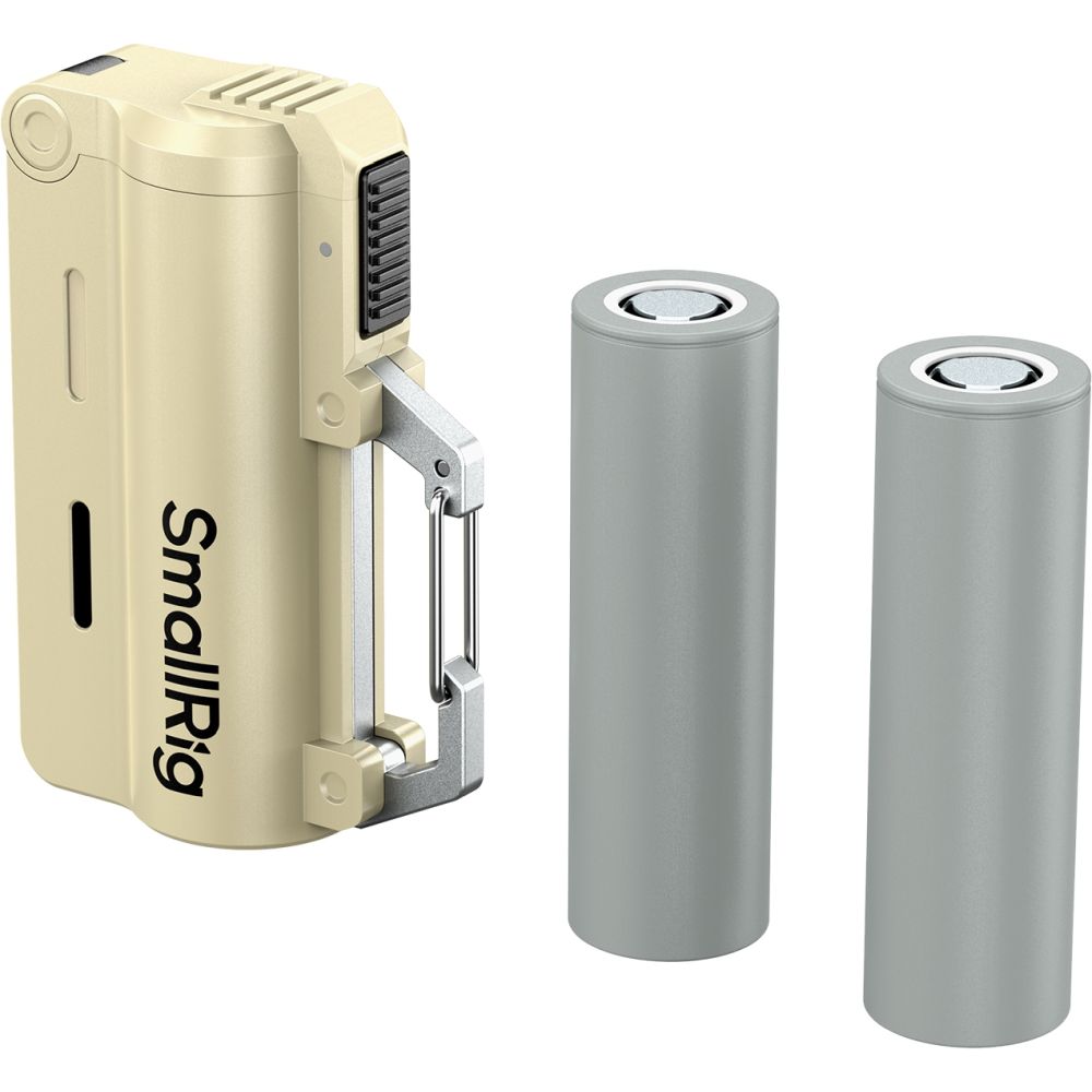 Kit caricabatterie SmallRig 6089 con 2 batterie 21700 da 5000 mAh, colore marrone sabbia.