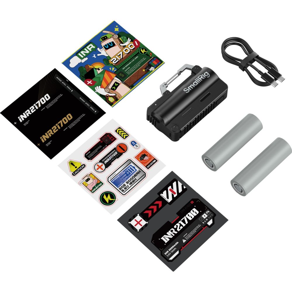 Kit caricabatterie SmallRig 6091 con 2 batterie 21700 da 5000 mAh, colore nero.
