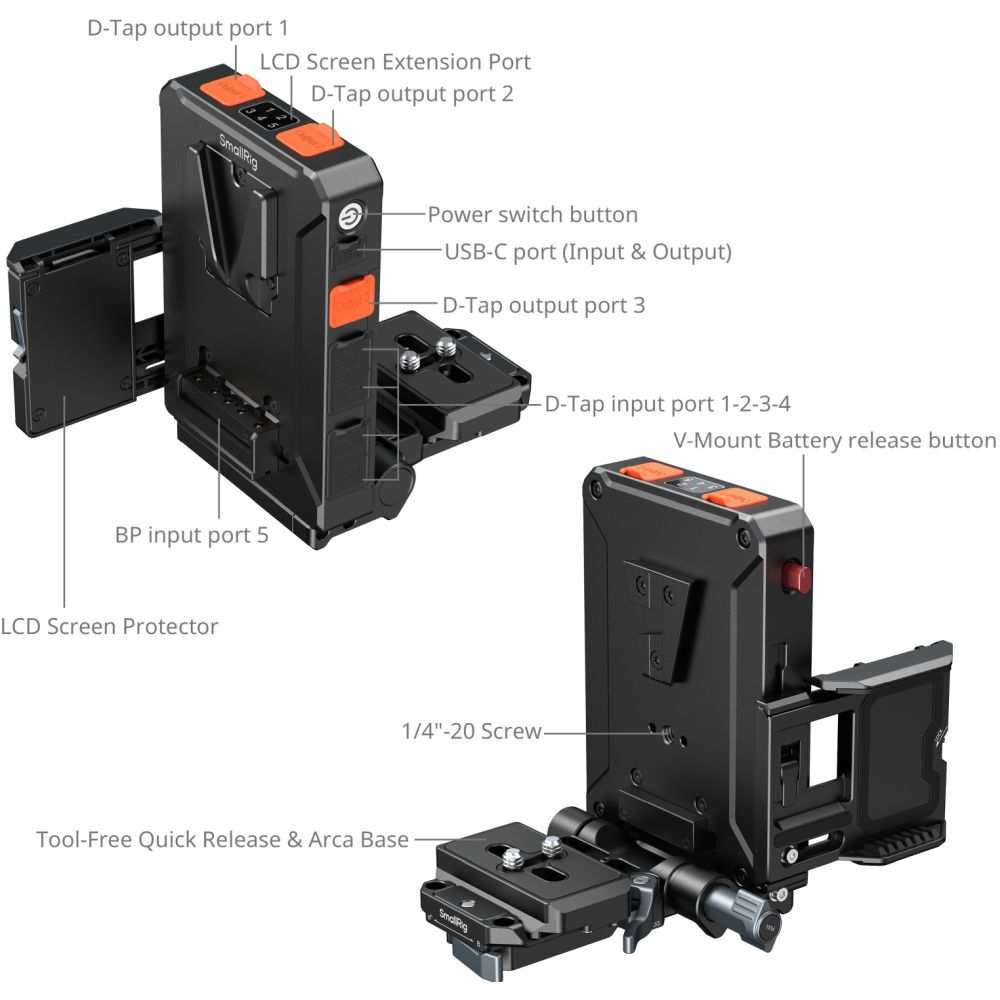 Adattatore per batteria V-Attacco con gestione intelligente dell'alimentazione SmallRig 5899 (compatibile con piastra a sgancio rapido Arca-Swiss)