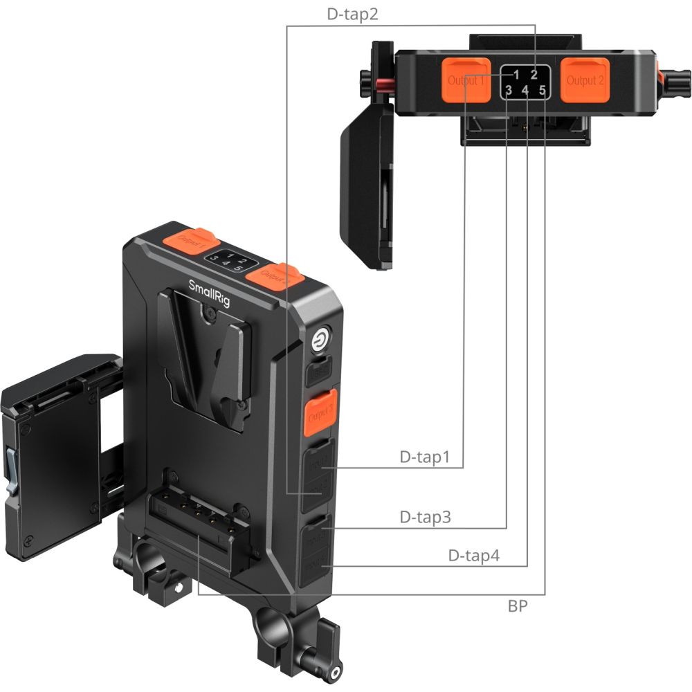Piastra adattatrice per batteria V-Attacco con gestione intelligente dell'alimentazione SmallRig 5881 (con morsetto a doppia asta da 15mm)